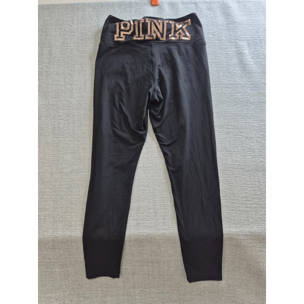 Pink Victorias Secret Ultimate Lace Up Leggings Womens Large Black Stretch Yoga - Picture 2 of 12